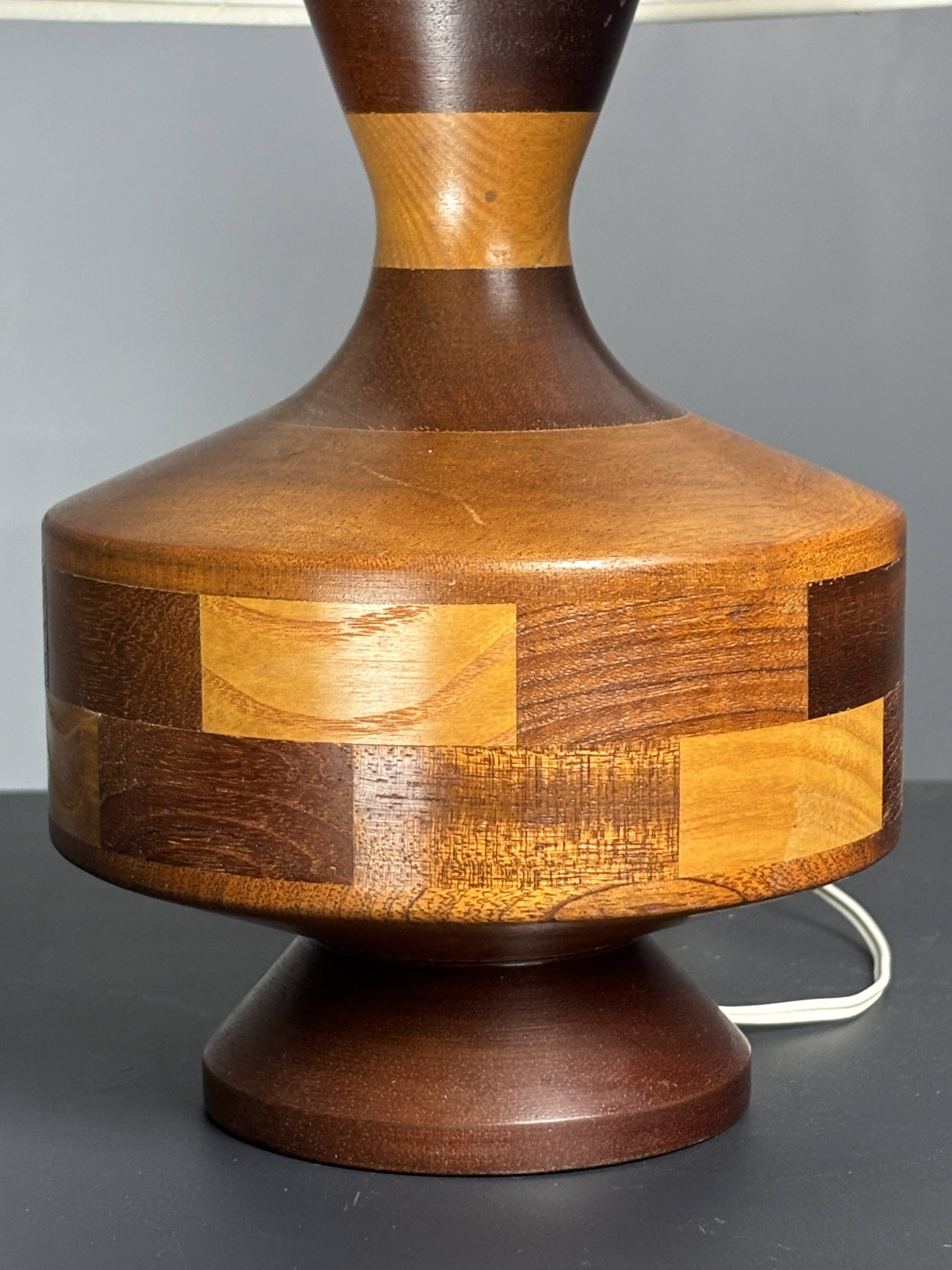 Mid-Century Table Lamp with Geometric Wood Inlay, English, circa 1955–1965