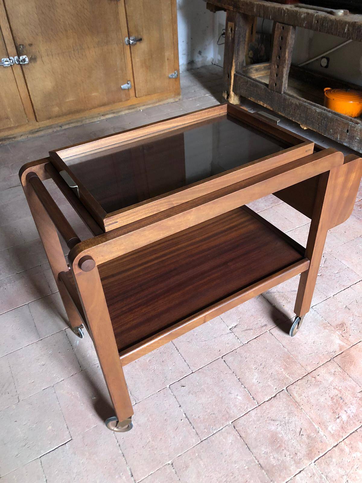 Vintage wooden trolley, vintage design trolley, rolling furniture, servant