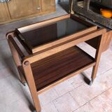 Vintage wooden serving trolley, vintage design serving trolley, rolling furniture, serving cart