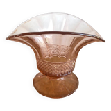 Art deco pink glass vase with reliefs on foot
