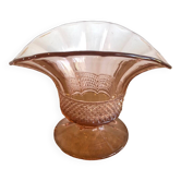 Art deco pink glass vase with reliefs on foot