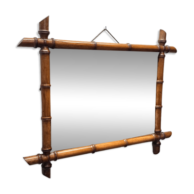 Grand miroir en faux bambou français, première moitié des années 1900