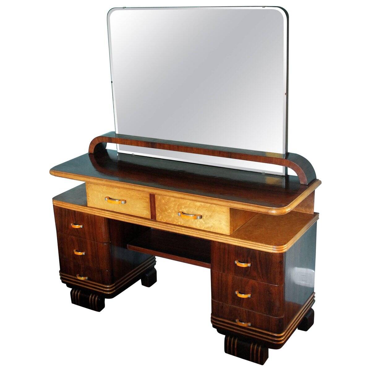 Veneer Rosewood and Maple Vanity with Bakelite Handles
