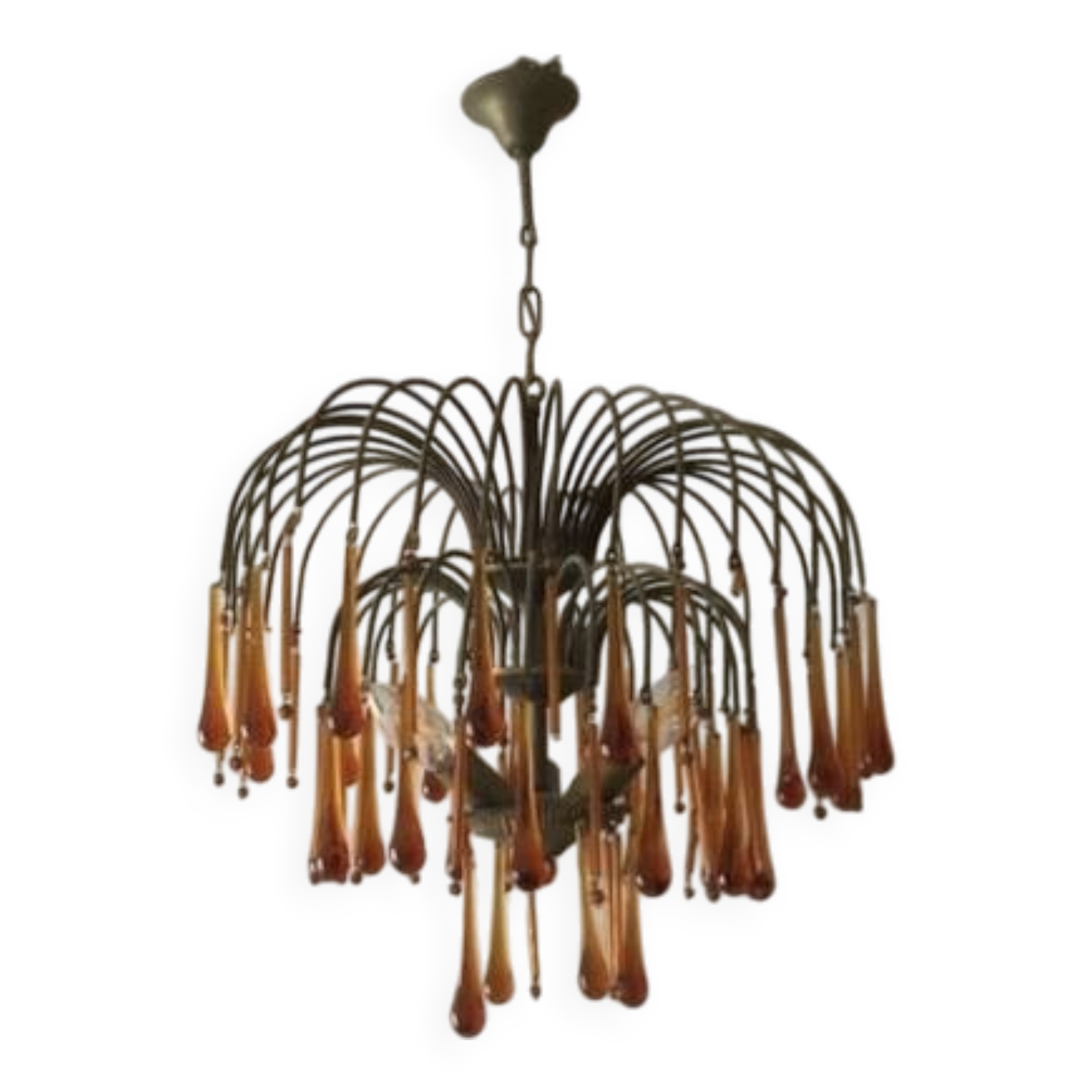 Vintage 1970s brass and Murano glass chandelier