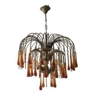 Vintage 1970s brass and Murano glass chandelier