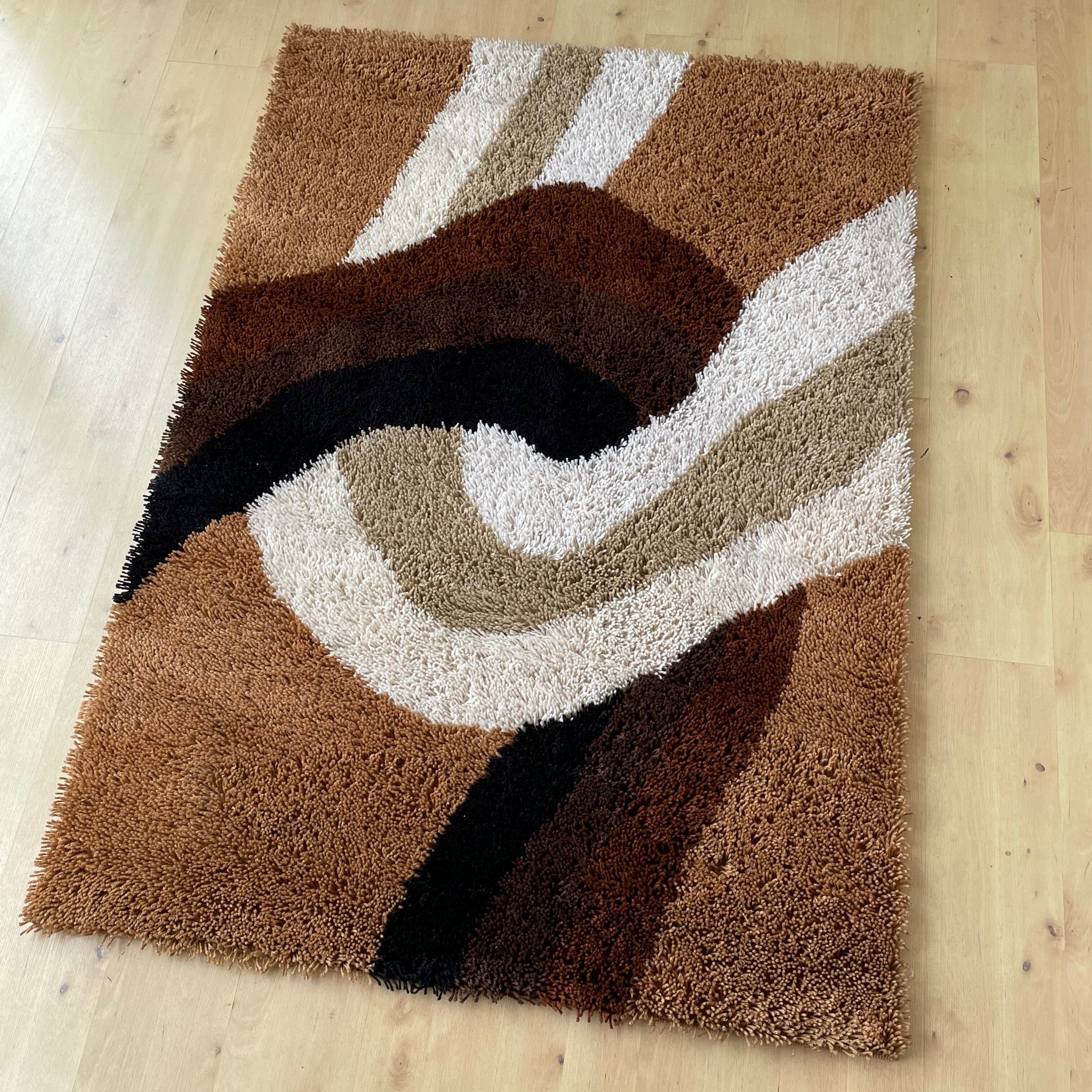 Vintage Modernist Multi-Color High Pile Rya Rug by Concepts Intenational, 1970s