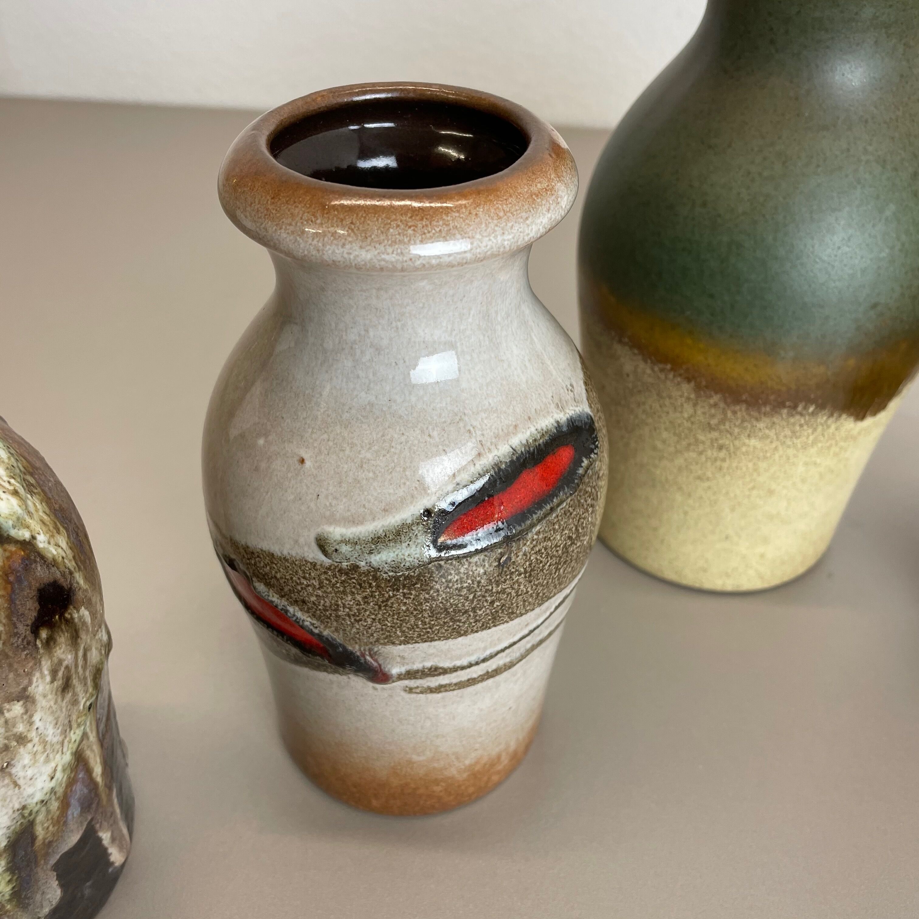 Set of Five Vintage Pottery Fat Lava Vases Made by Scheurich, Germany, 1970s