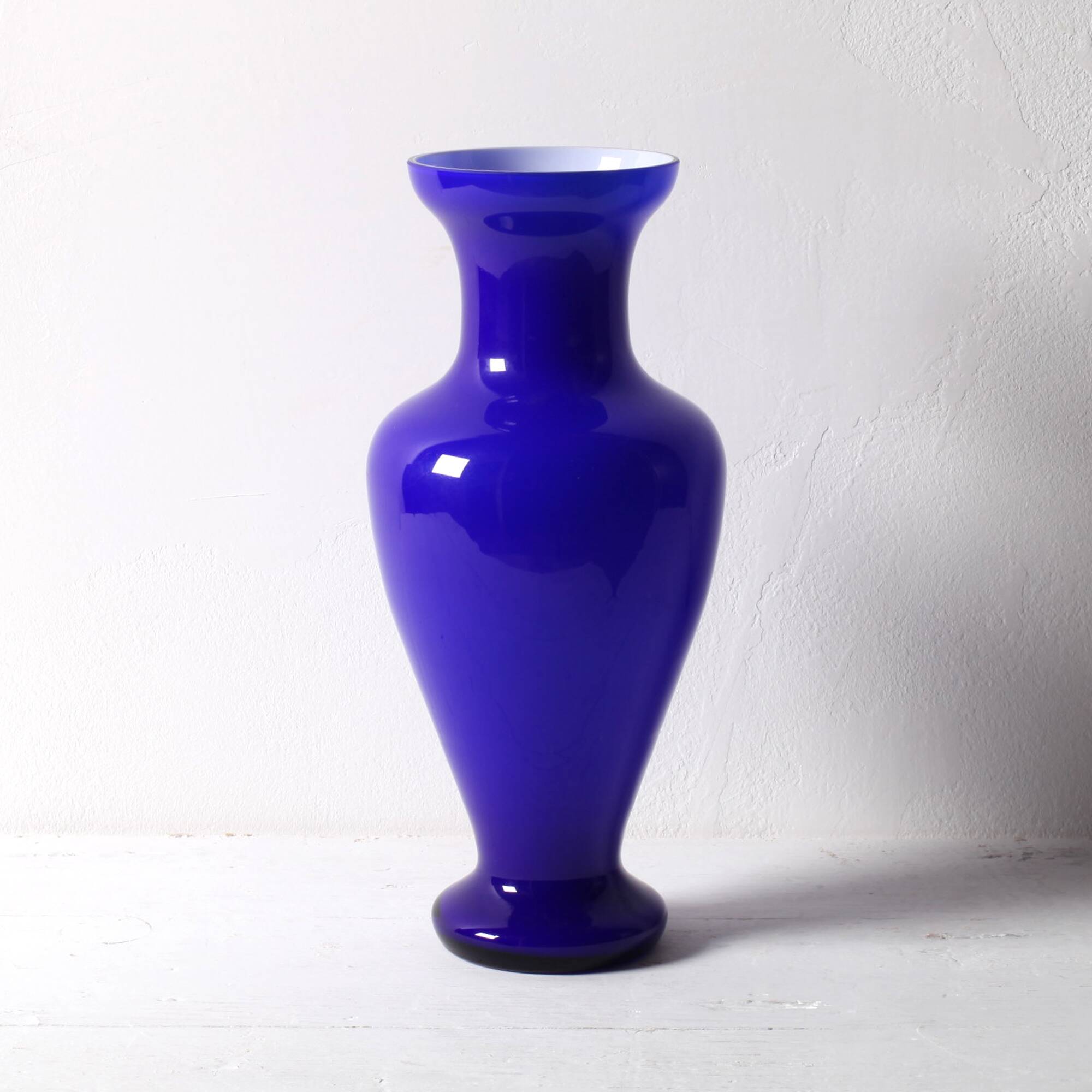 Mid-century Rare Blue and White Vintage Murano Glass Vase / Italy / 1970s