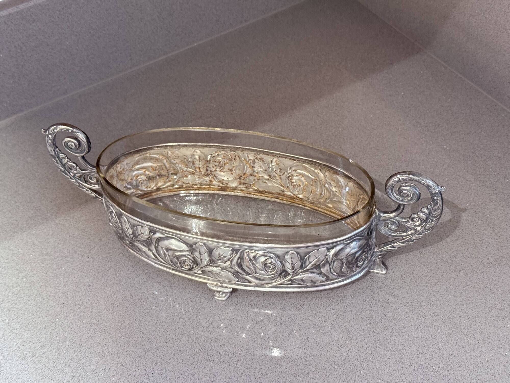 Antique Silver Cup Rose Silver & Crystal Jardiniere Decorative Bowl Cup