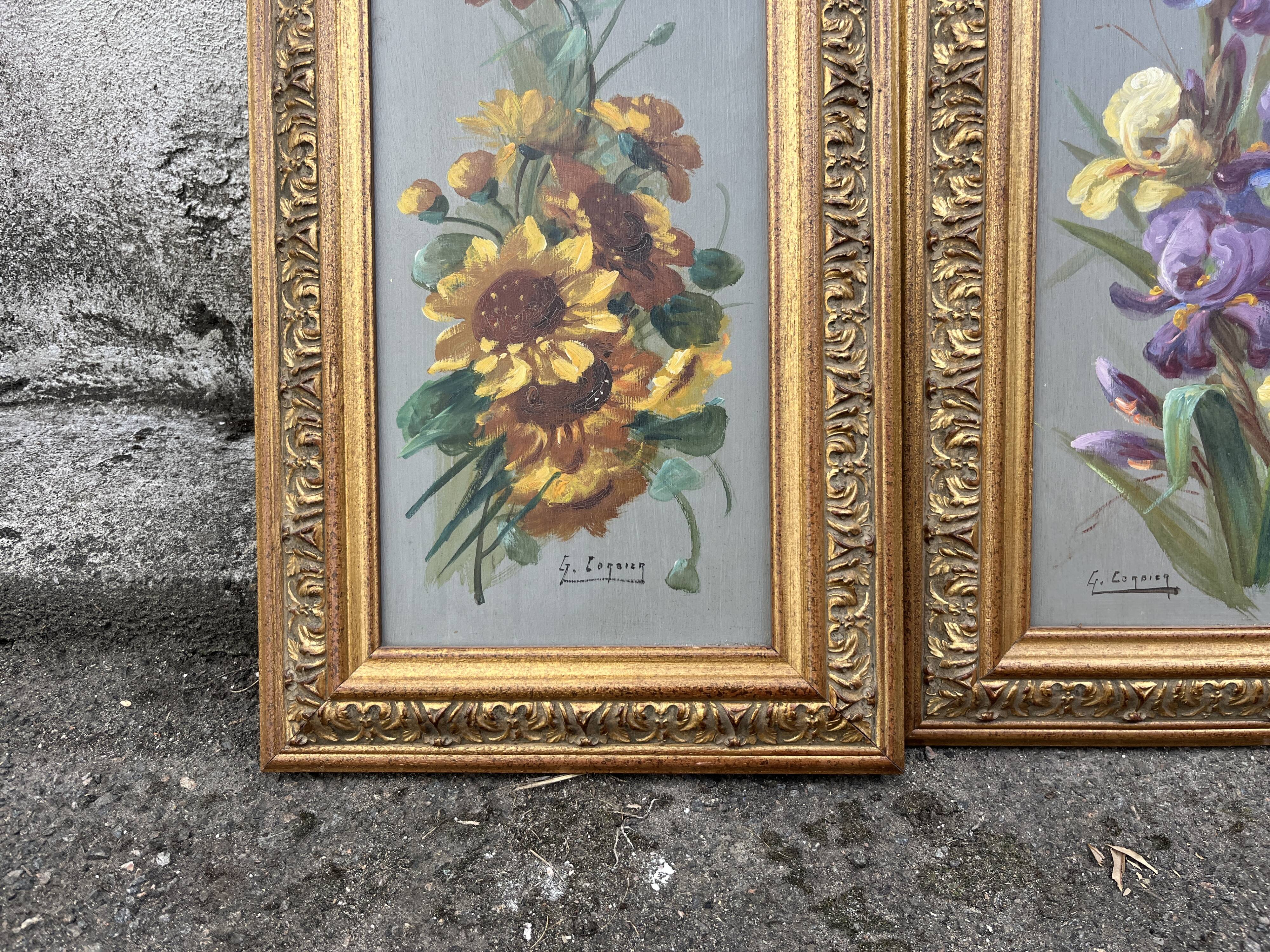 Gaston Corbier – Pair of floral paintings, oil on panel (63 cm)