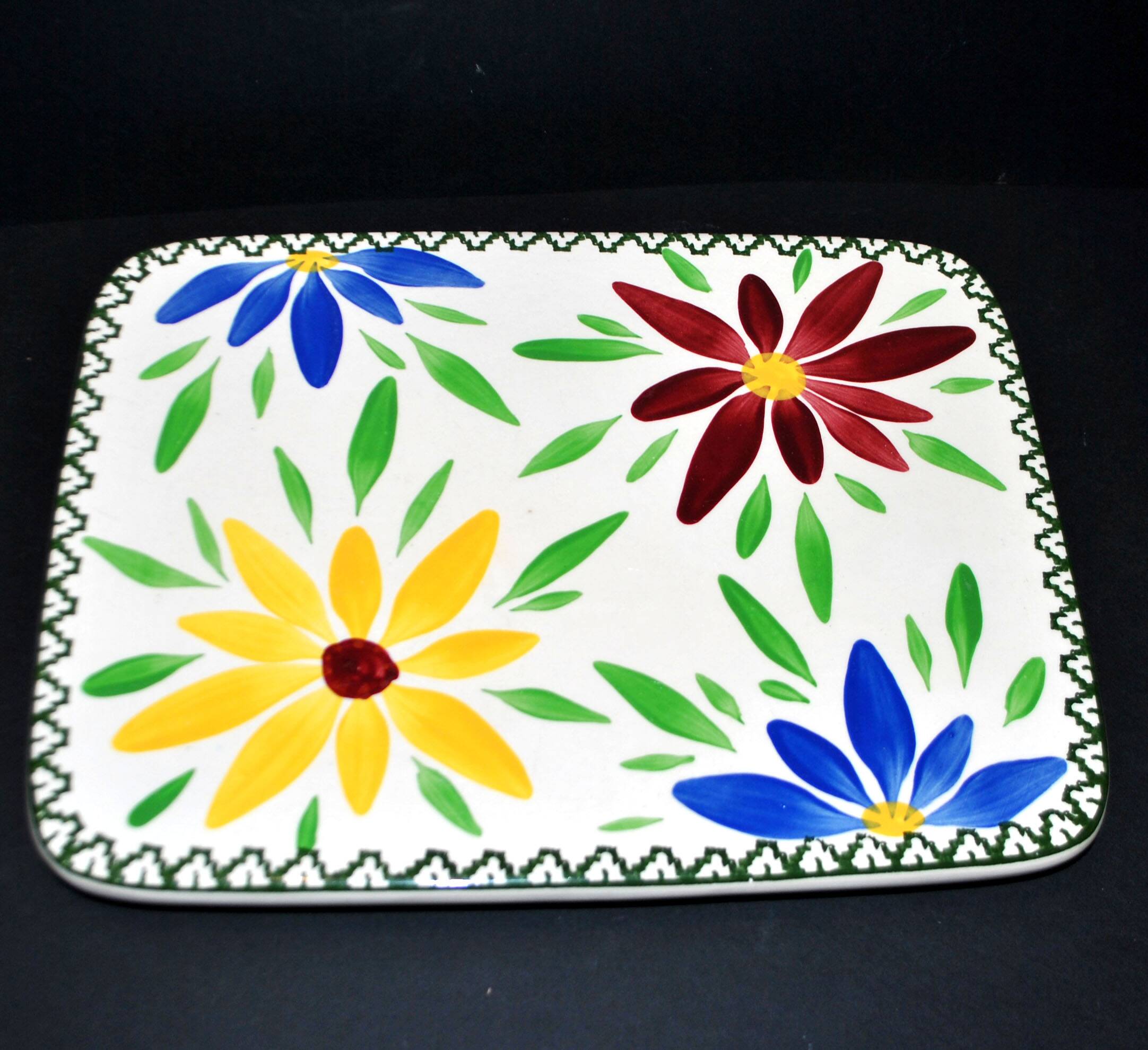 Vintage ceramic trivet from Saint-Clément - floral 1960-1970