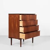 Commode danoise vintage à 4 tiroirs en teck 1960 - longue poignée de tiroir avec 2 poignées