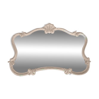 Miroir ancien patiné blanc style Louis XV