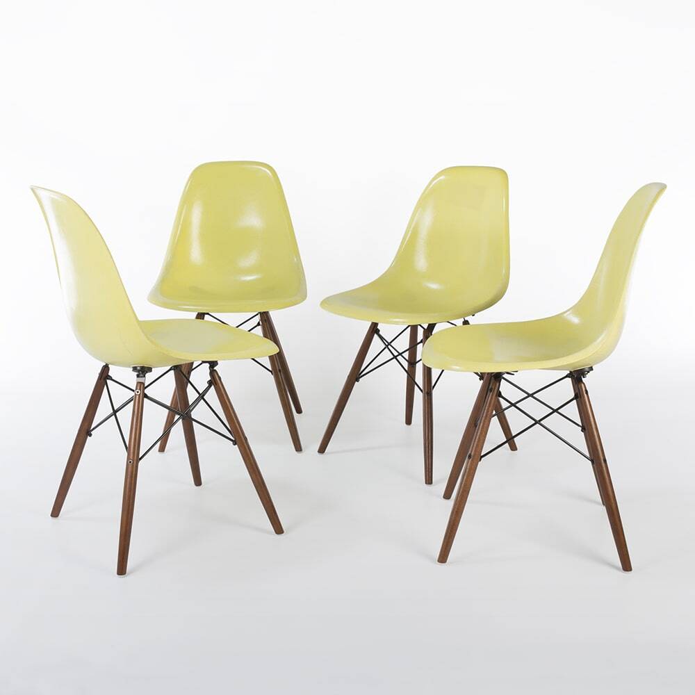 Lemon Yellow Set (4) Herman Miller Original Eames DSW Side Shell Chairs