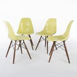 Ensemble de 4 chaises à coque latérales Eames DSW originales Herman Miller jaune citron