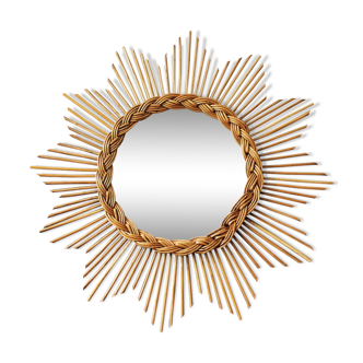 Miroir soleil rotin vintage 56x56cm