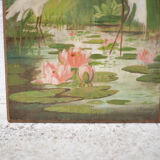 Pair of naturalistic painted wood panel signed Nancy 1900, Art Nouveau, pink flamingo bird, heron