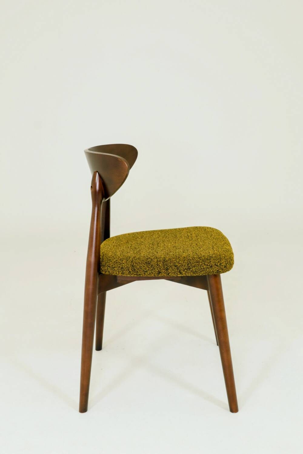 Set of 6 Modern Beech Wood Dining Chair, Yellow Bouclè, Dark Wood