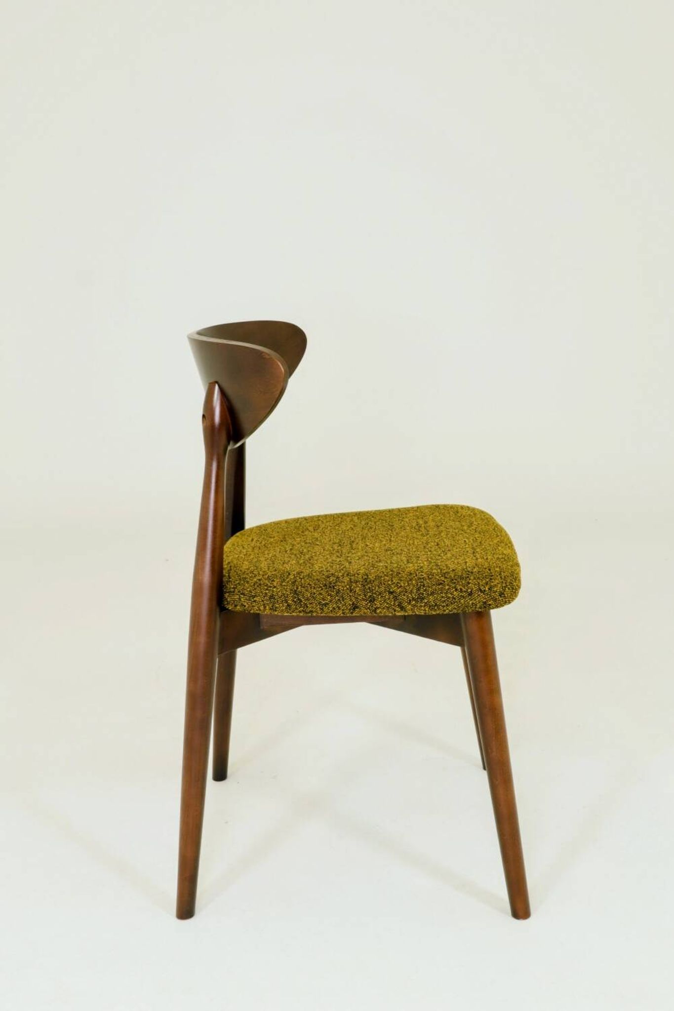 Set of 6 Modern Beech Wood Dining Chair, Yellow Bouclè, Dark Wood