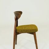 Set of 6 Modern Beech Wood Dining Chair, Yellow Bouclè, Dark Wood