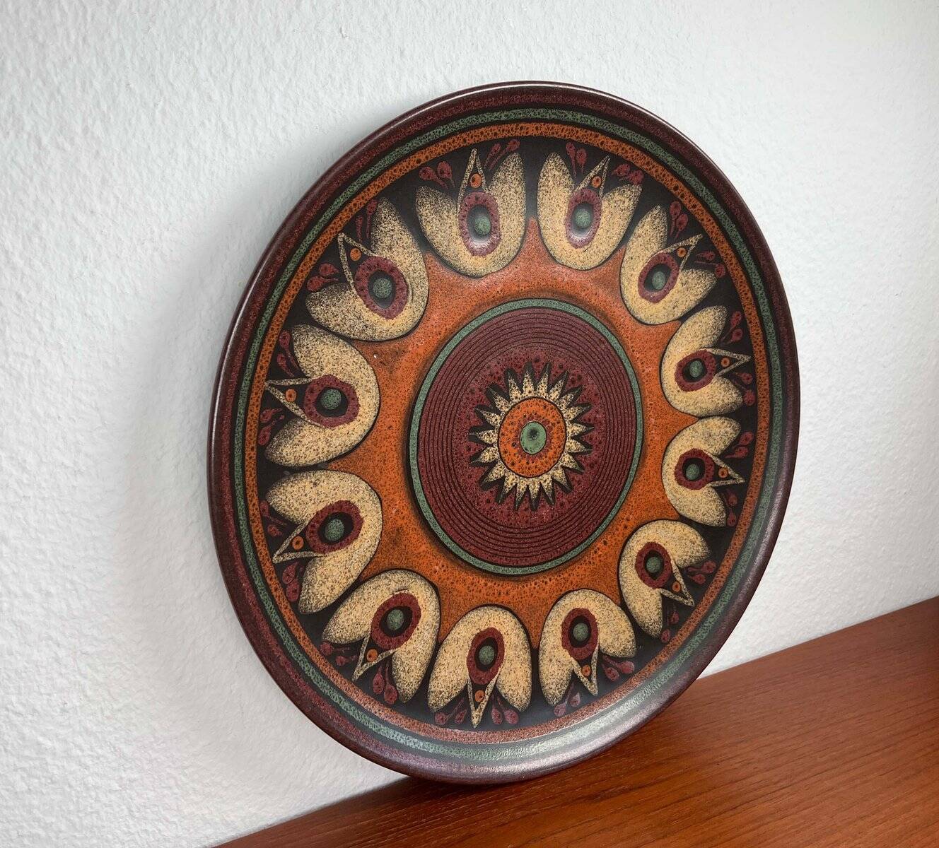 Large vintage ceramic wall plate from KMK Keramik Manufaktur Kupfermühle, 1970s.