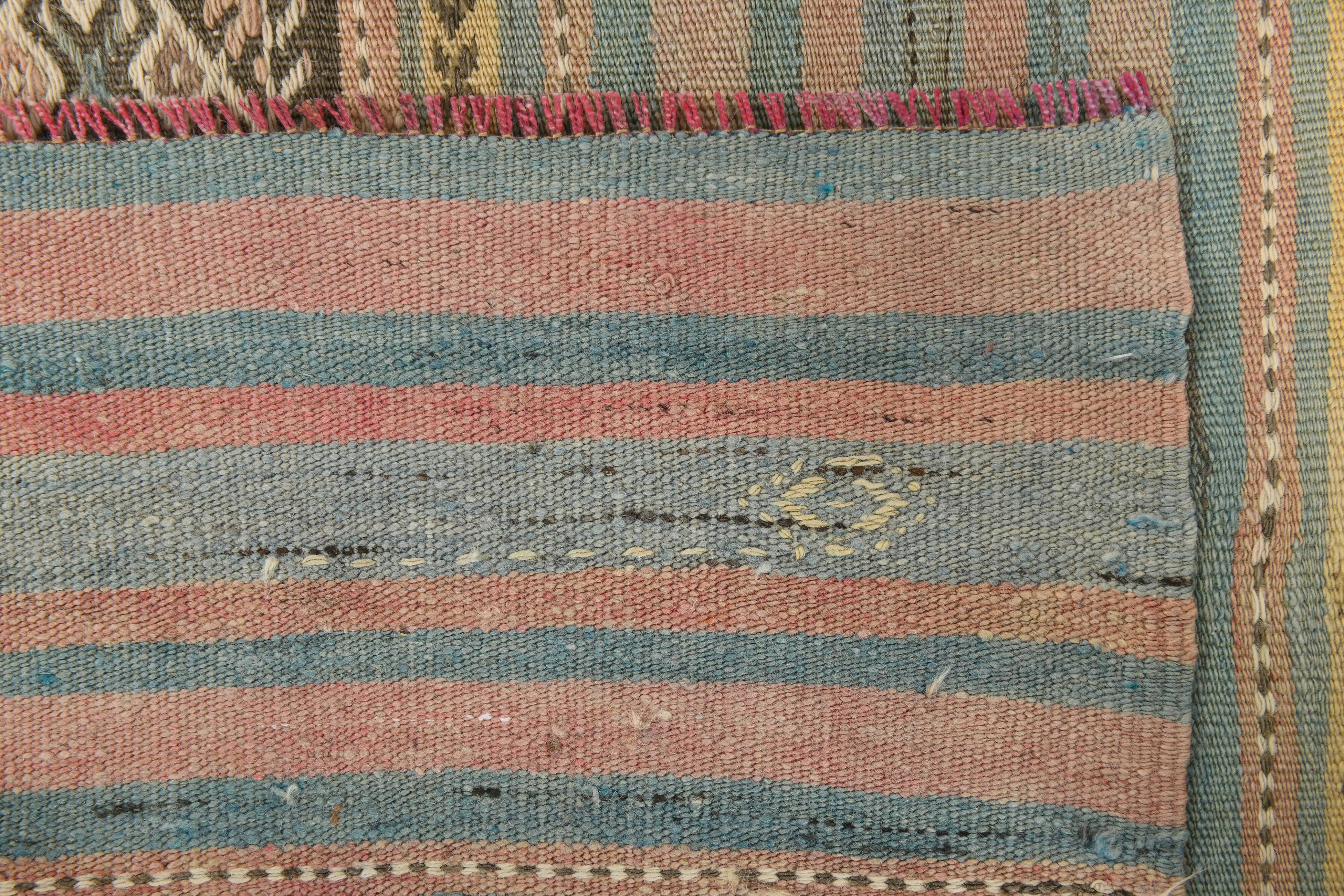 Tapis Kilim fait main rouge clair bleu 5x7 158x247 cm