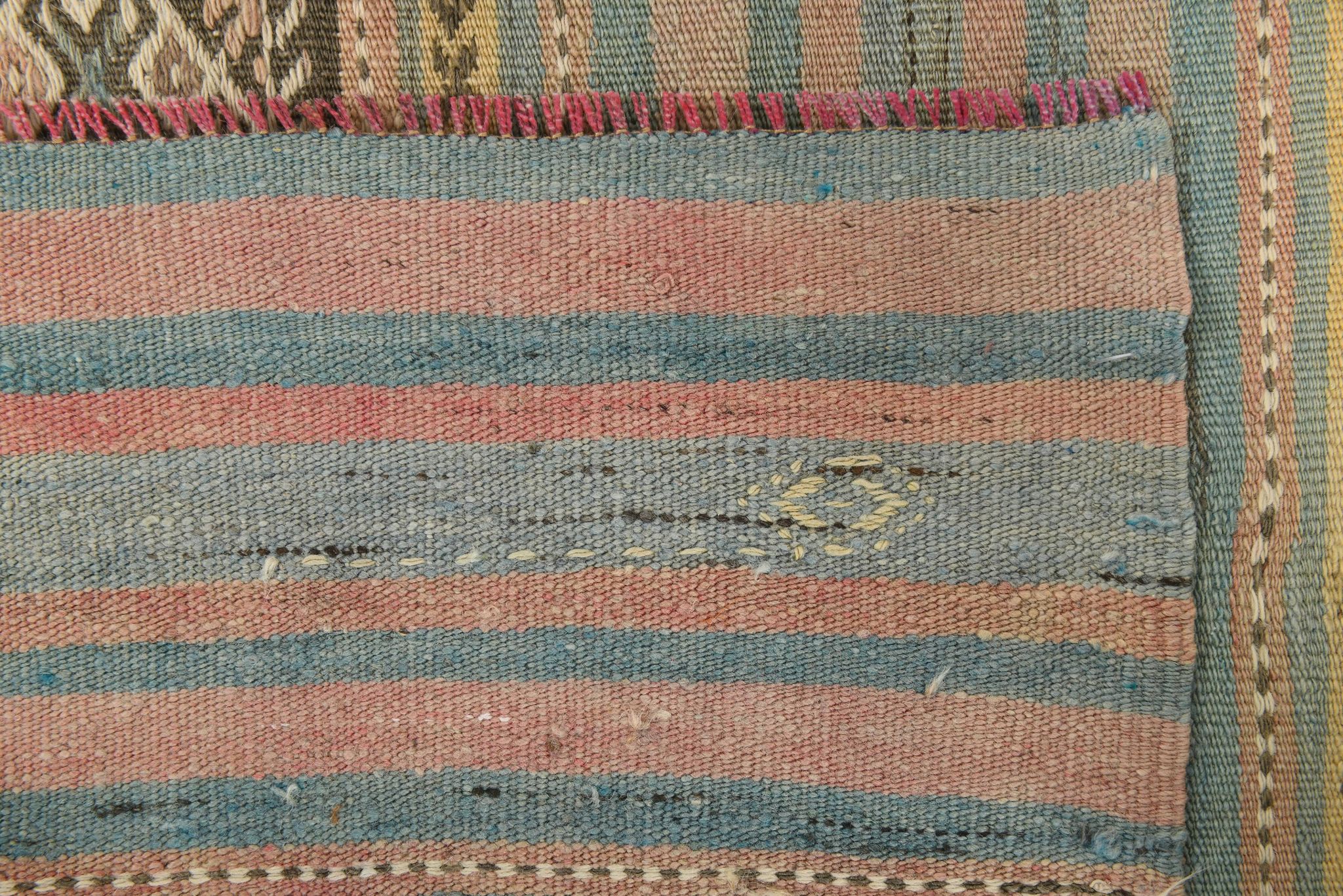 Tapis Kilim fait main rouge clair bleu 5x7 158x247 cm