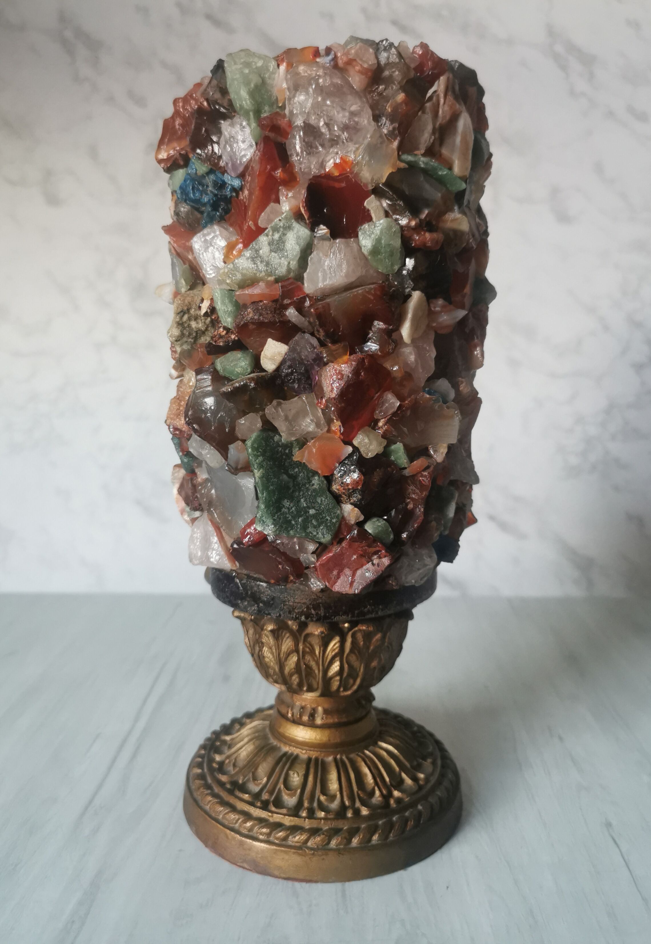 Table lamp gilded wood and stones