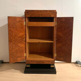 Art Deco Cabinet, Amboyna Roots, Leather and Brass, France, circa 1930