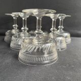 6 champagne glasses in blown, cut and guilloché crystal – Art Deco
