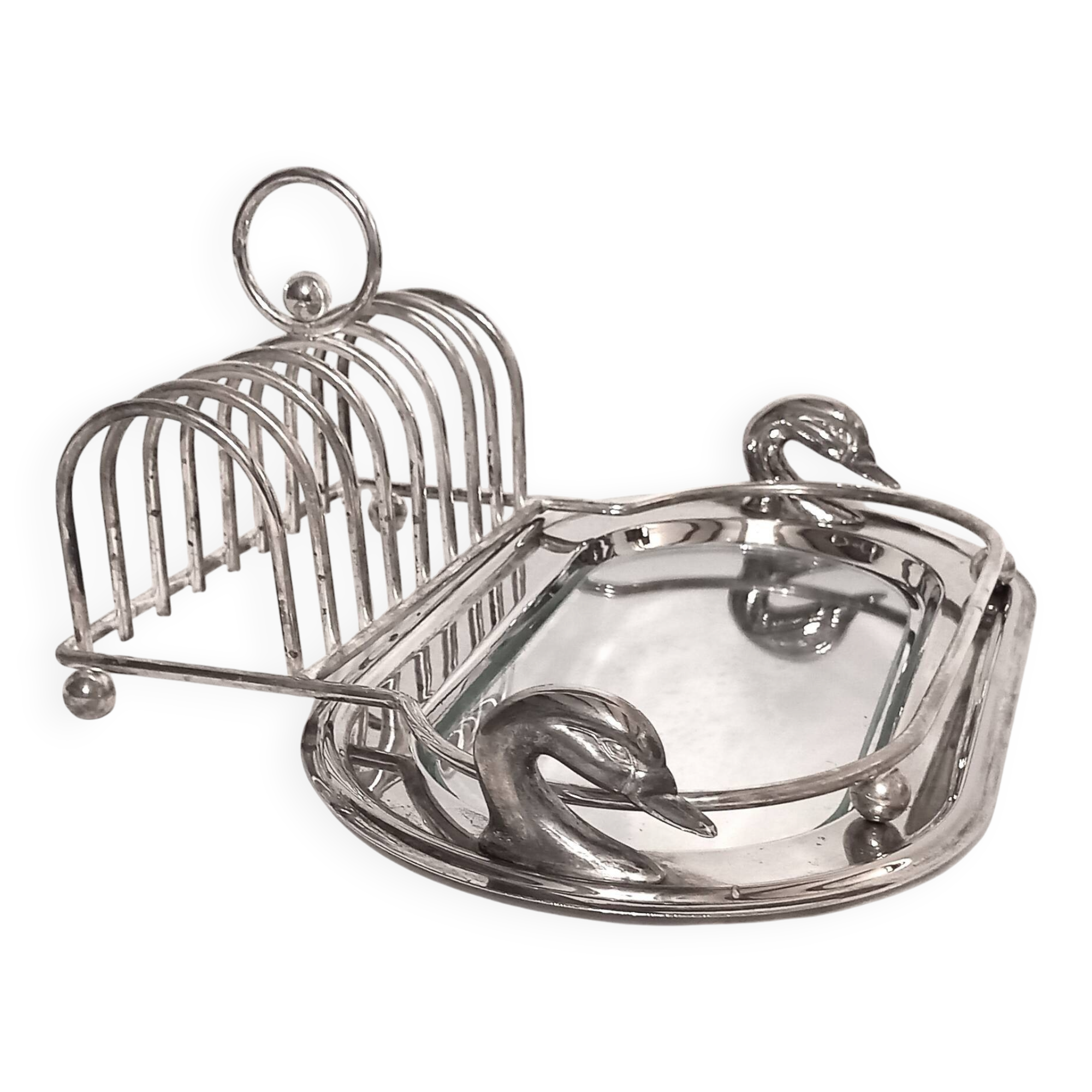 Foie gras platter + toast holder / Silver-plated metal foie gras service