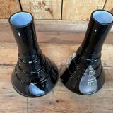 Pair of black and opaline multilayer glass vases. 1970s.