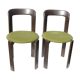 Pair of 70s chairs by designer Bruno Rey in wood and green fabric