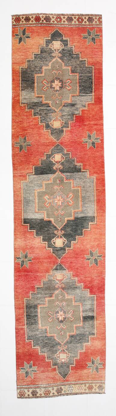 3x12 Turkish Vintage Runner, Boho Hallway Rug, 83x350 Cm