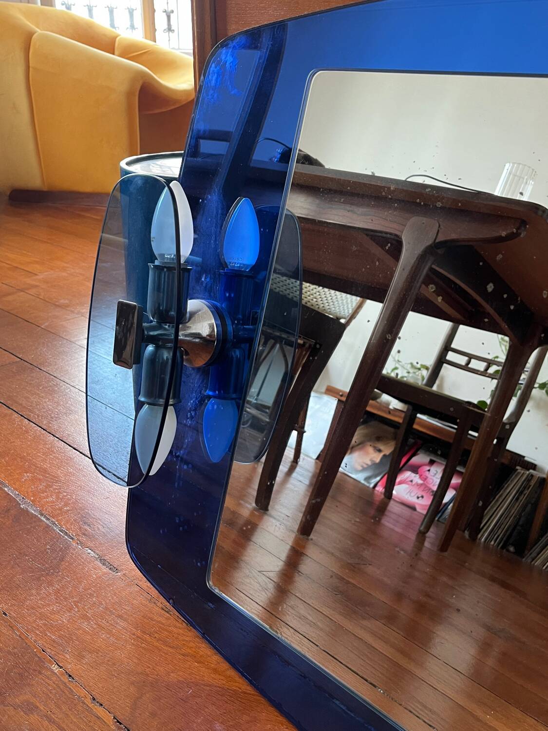 Vintage blue mirror – Space Age / Veca / Fontana Arte style