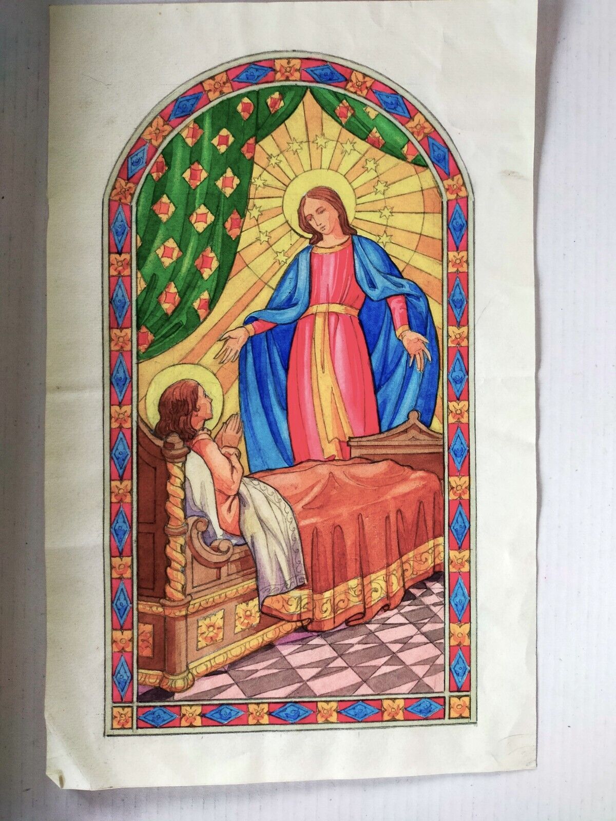 Croquis de vitrail technique mixte santa caterina laboure'