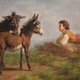 19th century Italian signed bucolic landscape painting