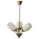 Paavo Tynell for Idman Oy, three-branch chandelier in brass and glass, mid-century, 1940s.