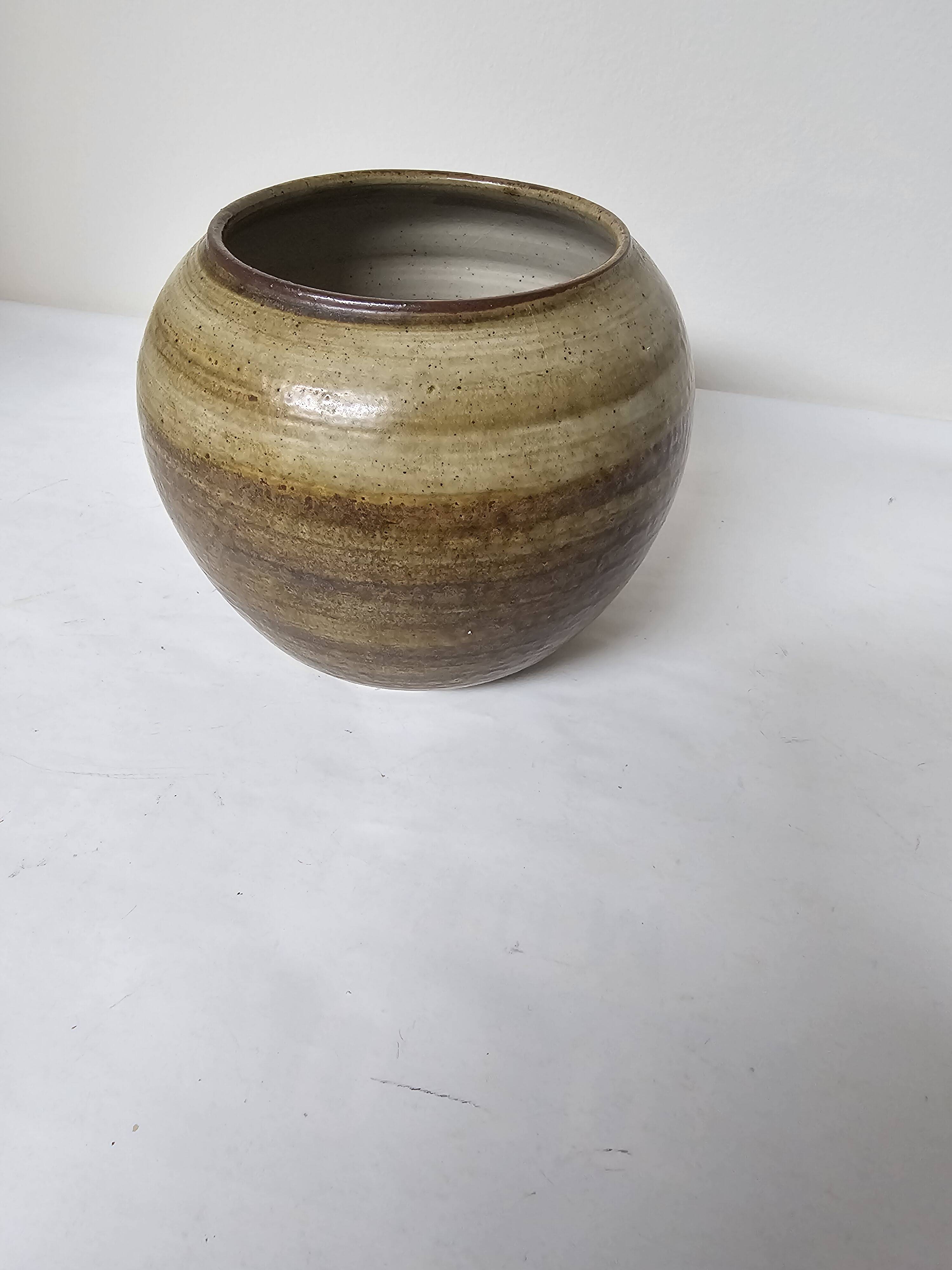 Glazed ceramic round vase signed LM (Monogram to be identified)
