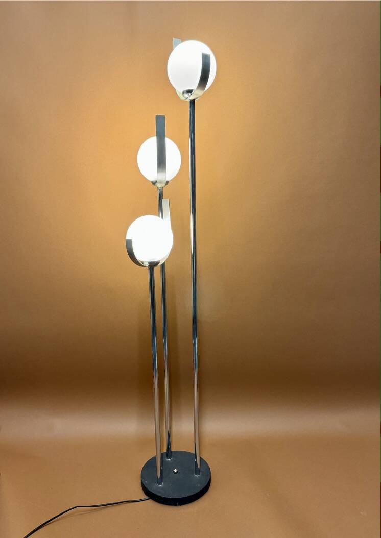 1970s opaline chrome floor lamp