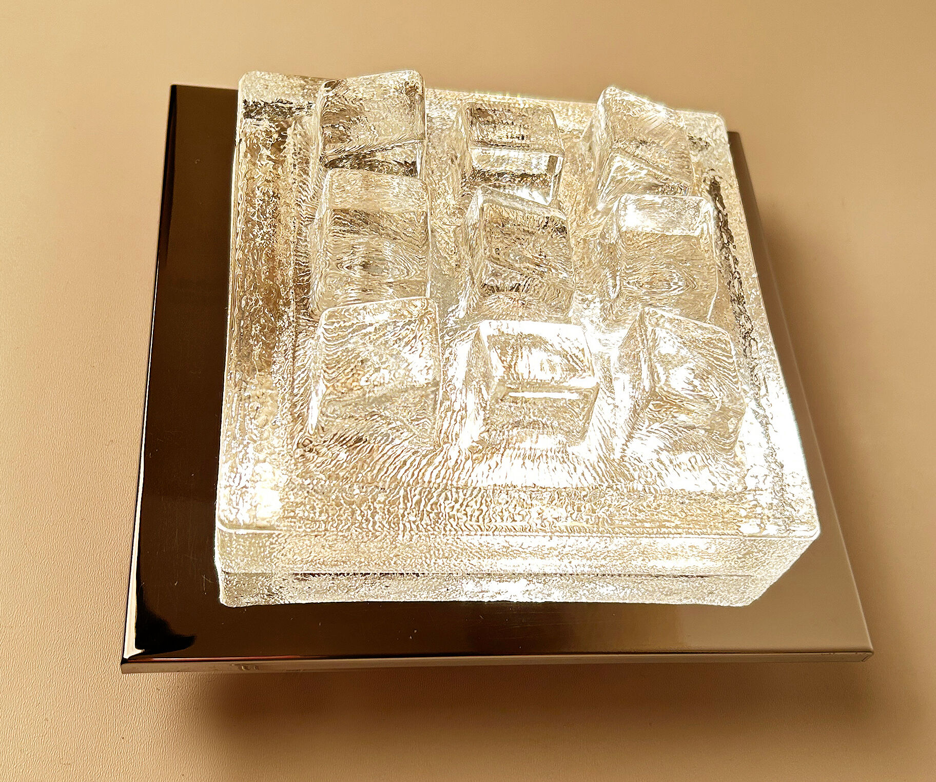 Sculptural Wall Lamp Vintage 60s, Glass and Chrome