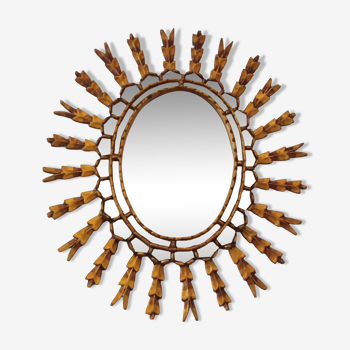 Miroir soleil en bois doré, 60x52 cm