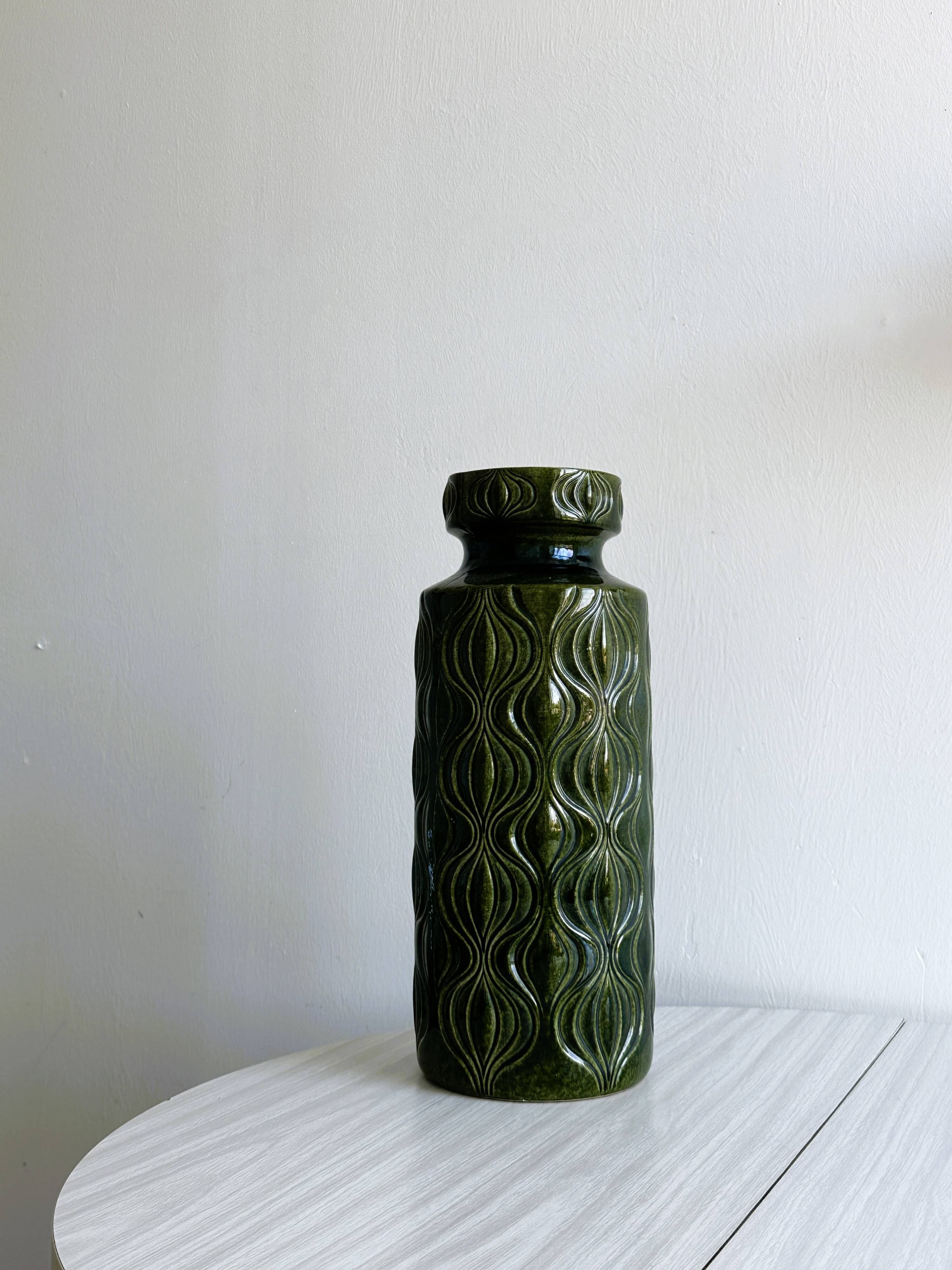 Large textured green ceramic vase