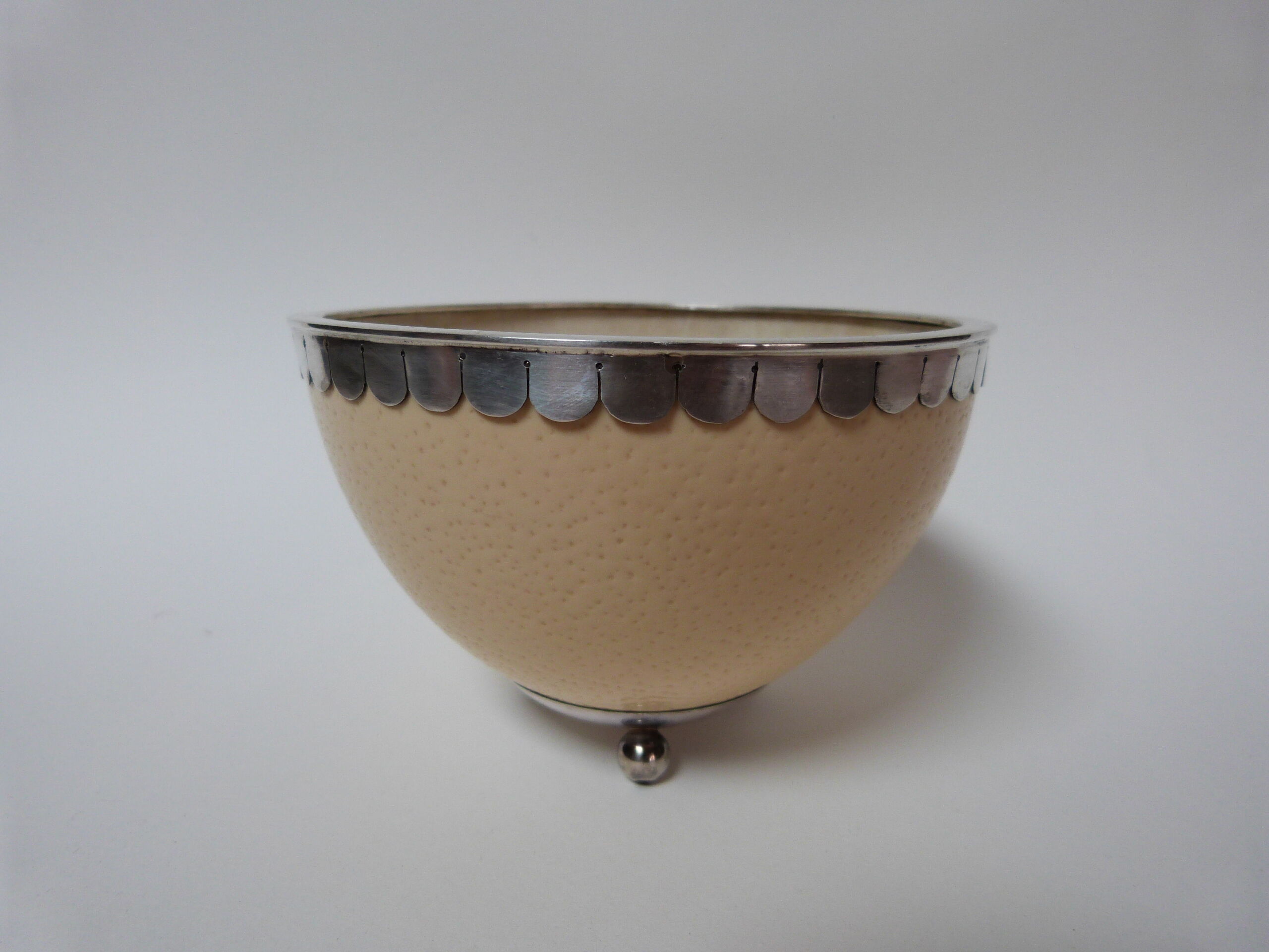 Empty cut ostrich egg pocket and silver 925 italian design 70