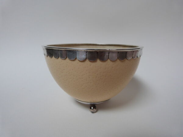 Coupe vide poche œuf d'autruche et argent 925 design italien 70