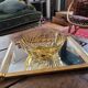 Amber glass bowl – square base and spiral decoration – 1970s design