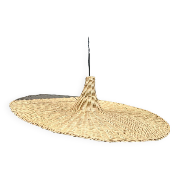 Suspension, luminaire en rotin en forme chapeau D:80cm