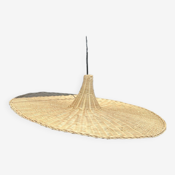 Large suspension, rattan luminaire in hat shape D:80cm