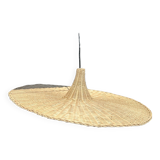 Large suspension, rattan luminaire in hat shape D:80cm