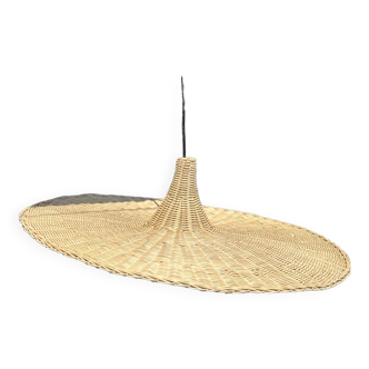 Large suspension, rattan luminaire in hat shape D:80cm